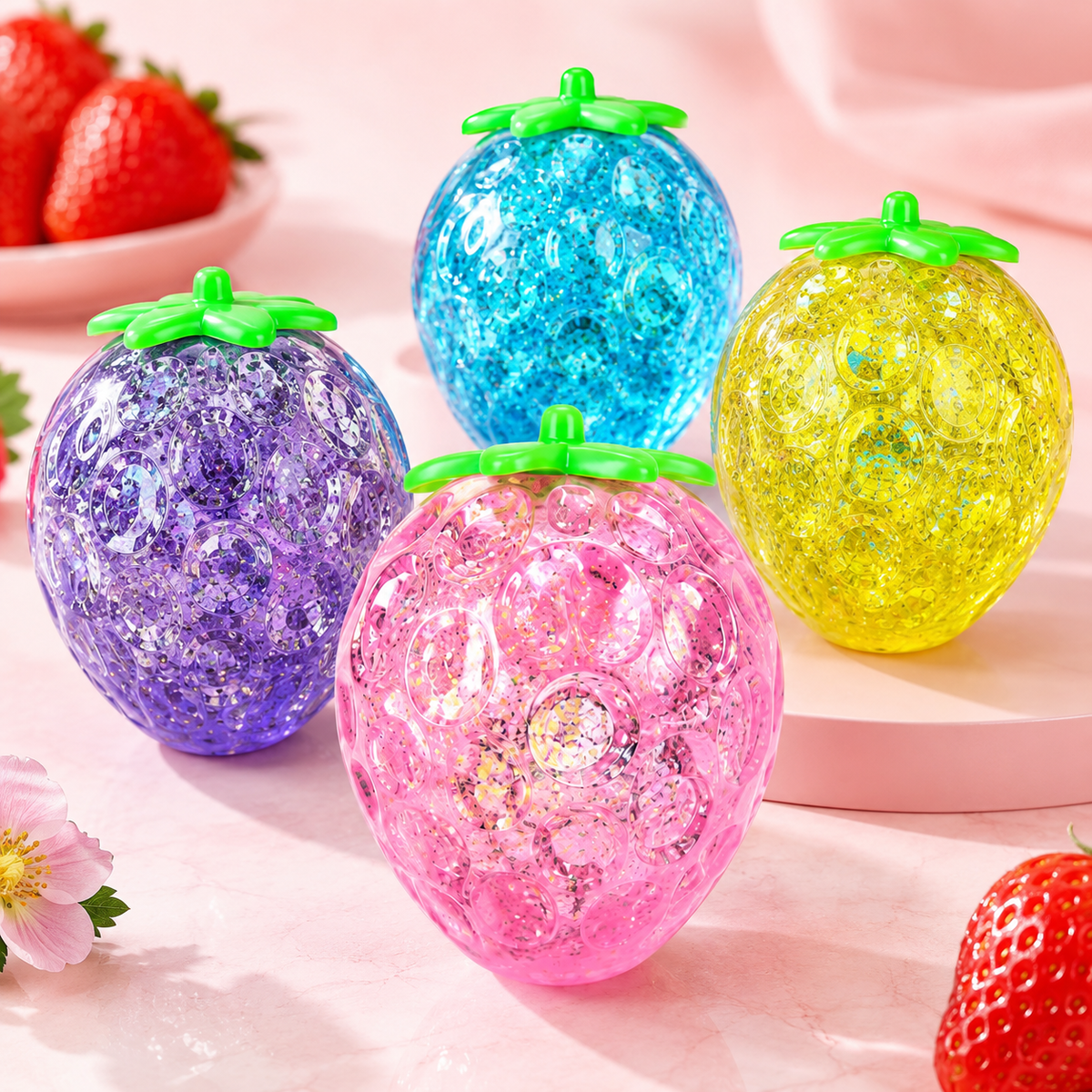 Glitter Maltose Strawberry Squish Ball Sensory Fidget Toy