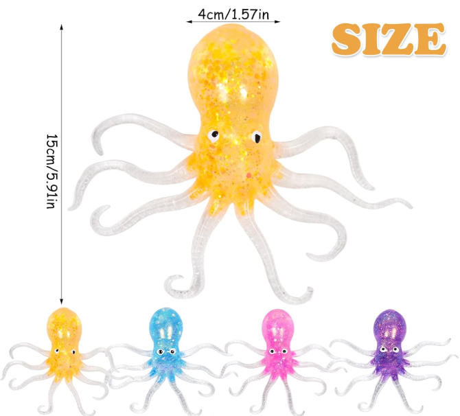 Glitter Maltose Octopus Squishy Sensory Fidget Toy