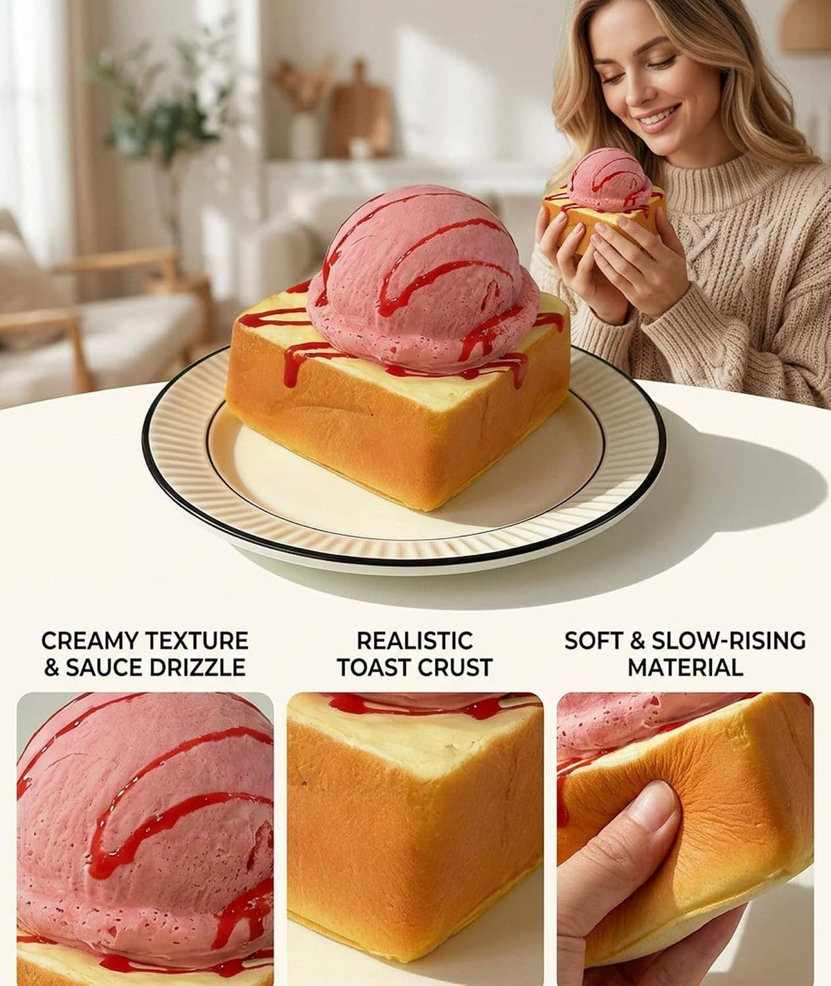 Sweet Scented Slow-Rise Ice Cream Toast PU Squishy Toy