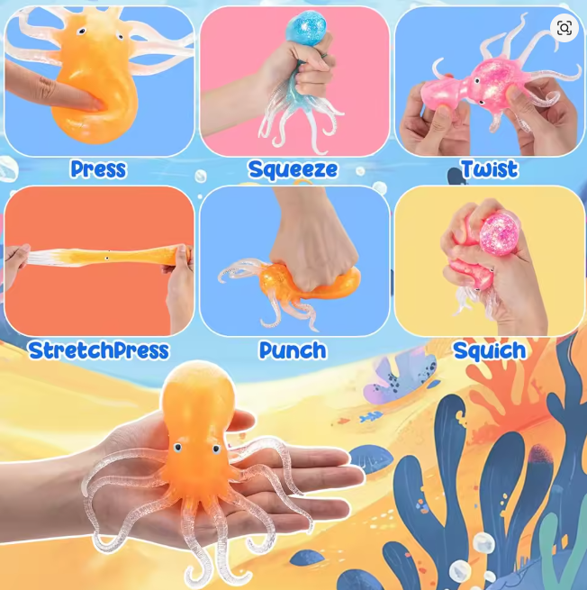 Glitter Maltose Octopus Squishy Sensory Fidget Toy